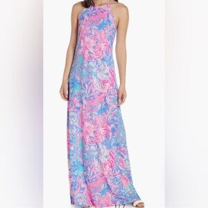 Lilly Pulitzer Margot Pink and Blue Floral Maxi Dress